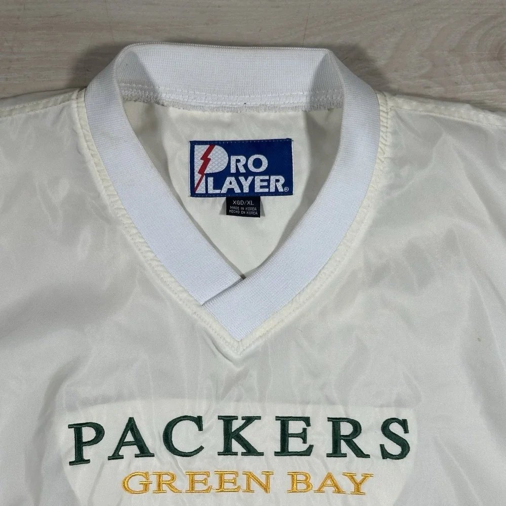 Vintage Green Bay Packers Jacket Men XL Pro Player White Windbreaker Pullover 90